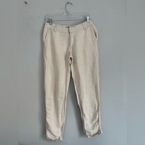 Max Jeans Linen Blend Beige Ankle Pants Size 2 Women Cuffed Hem Casual